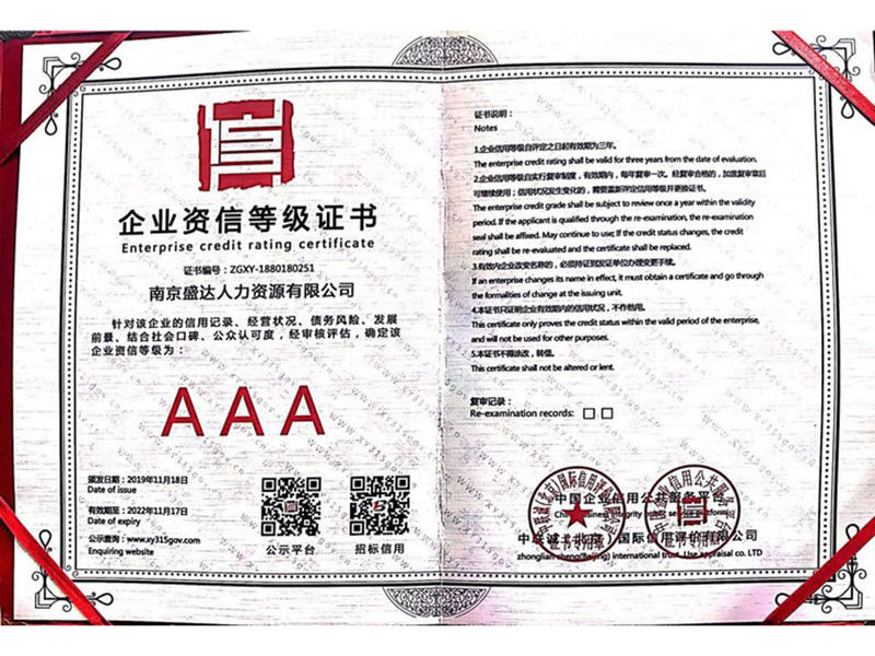 企業(yè)資信等級證書AAA